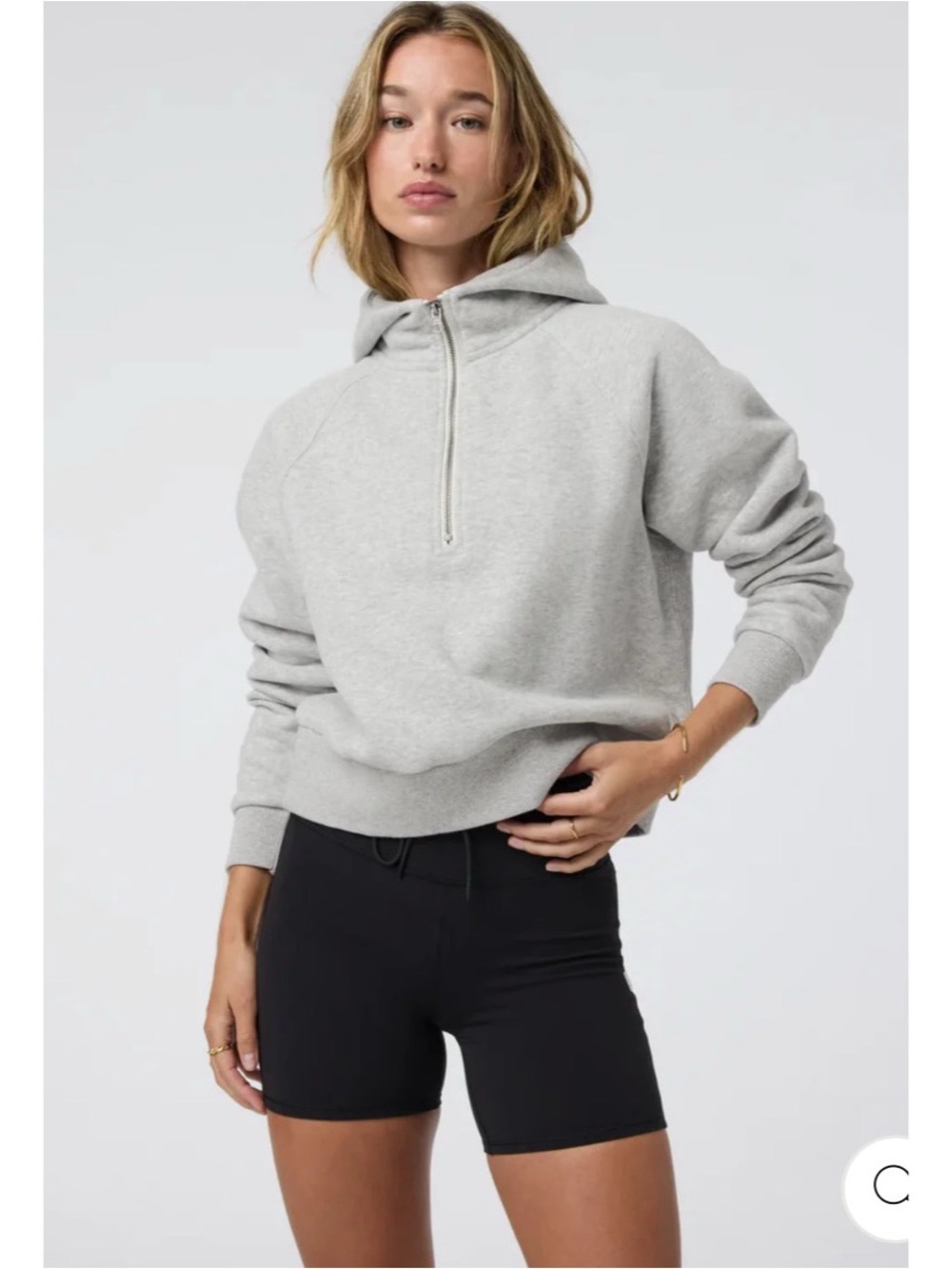 Light Gray Half-Zip Hooded Sweatshirt - Women